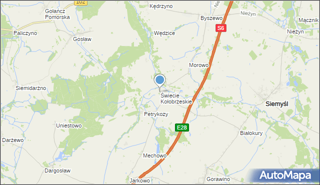 mapa Świecie Kołobrzeskie, Świecie Kołobrzeskie na mapie Targeo